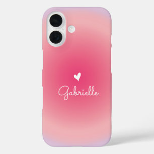 Pink Purple Gradient Heart Minimal Script Name iPhone 16 Case