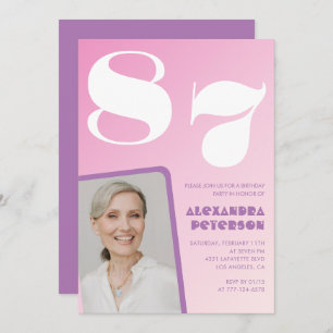 Pink Purple Gradient Photo 87th birthday Invitation