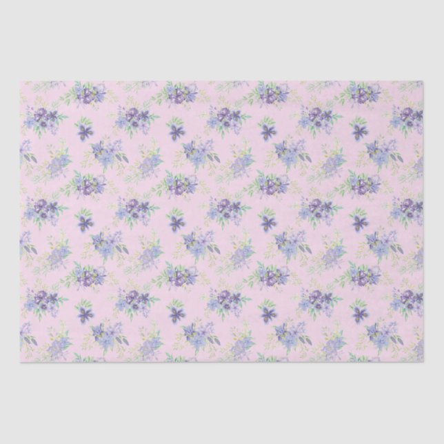Pink Purple Green Floral Birthday Bridal Shower  Tissue Paper (Front)