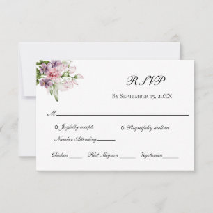 Pink Purple Green Floral Elegant Formal Wedding RSVP Card