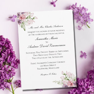 Pink Purple Green Floral Formal Elegant Wedding  Invitation