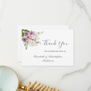 Pink Purple Green Floral Wedding Thank You Card