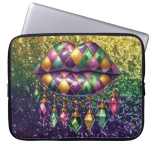 PINK PURPLE GREEN LUSH MARDI GRAS LIPS LAPTOP SLEEVE