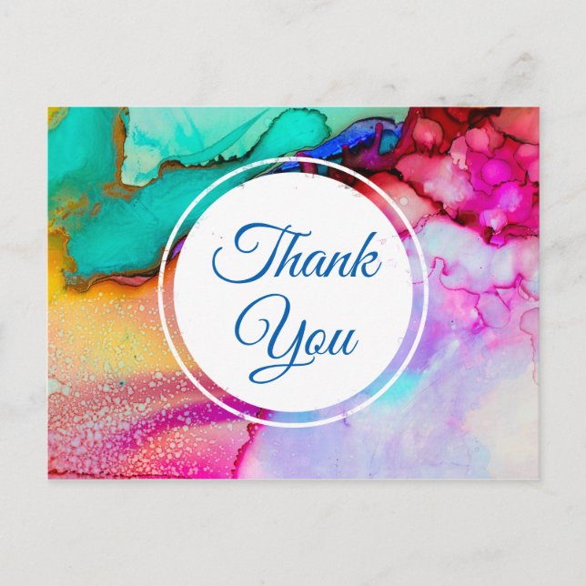 Pink Purple Green Marble Abstract Watercolor Postcard (Front)