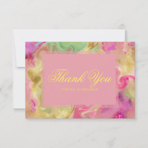 Pink, purple, green marble ink  thank you card