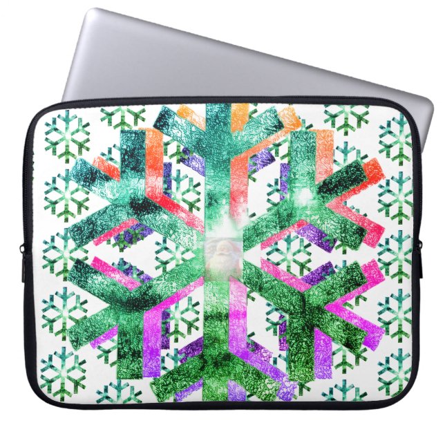 Pink, Purple + Green Snowflakes on Electronics Bag (Front)