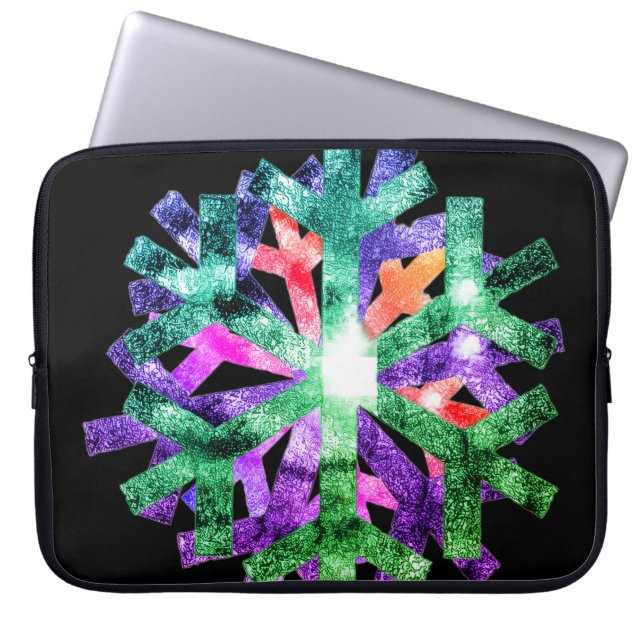 Pink, Purple + Green Snowflakes on Electronics Bag (Front)