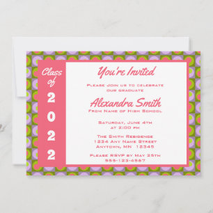 Pink Purple Green Square Dots Border Graduation Invitation