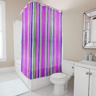 Pink Purple Green Trendy Striped Fabric Texture Shower Curtain