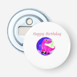 Pink purple green watercolor dinosaur birthday bottle opener