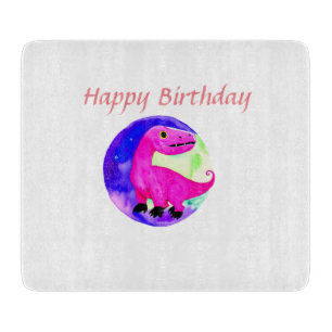 Pink purple green watercolor dinosaur birthday cutting board