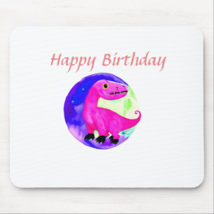 Pink purple green watercolor dinosaur birthday mouse pad