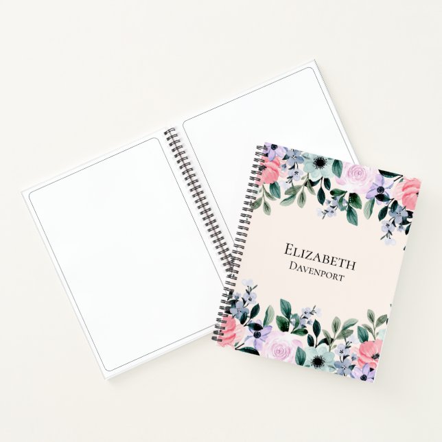 Pink Purple & Green Watercolor Floral Border Notebook (Inside)