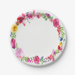 Pink Purple Greenery Spring Flowers Floral Modern Paper Plate