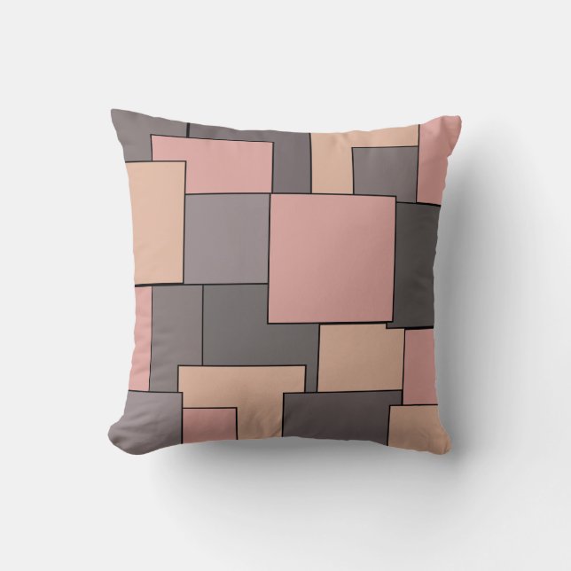 Pink purple grey geometric pattern cushion (Front)