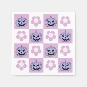 Pink Purple Halloween Jack o Lantern chequerboard Napkin