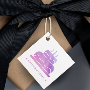 Pink & Purple Happy Birthday Cake To From Favour Tags