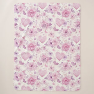 Pink Purple Hearts Flowers Birthday Sherpa Blanket