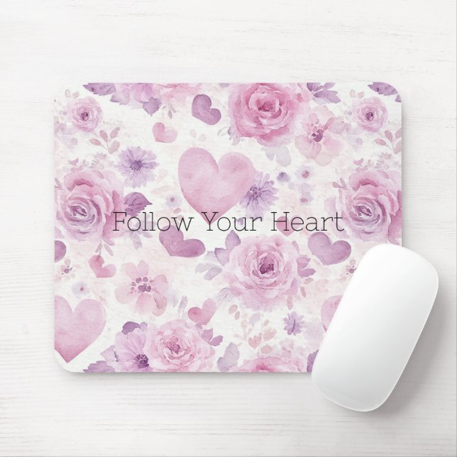 Pink Purple Hearts Flowers Mouse Pad (With Mouse)