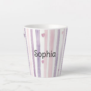 Pink Purple Hearts Stripes Birthday Latte Mug