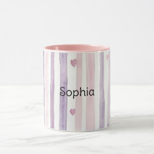 Pink Purple Hearts Stripes Birthday Mug