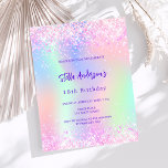 Pink purple holographic 18th birthday budget<br><div class="desc">A girly and feminine 18th birthday party invitation. On front: A rainbow, holographic coloured background in purple, pink, mint green. Decorated with blush pink confetti. Personalise and add a name and party details. The name is written with a hand lettered style script, purple coloured letters. 1 sheet = 1 invitation...</div>