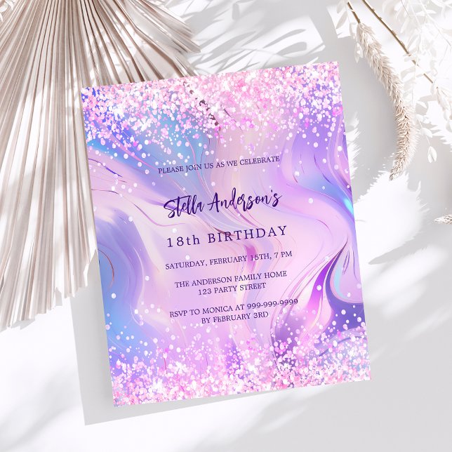 Pink purple holographic birthday budget invitation (Creator Uploaded)
