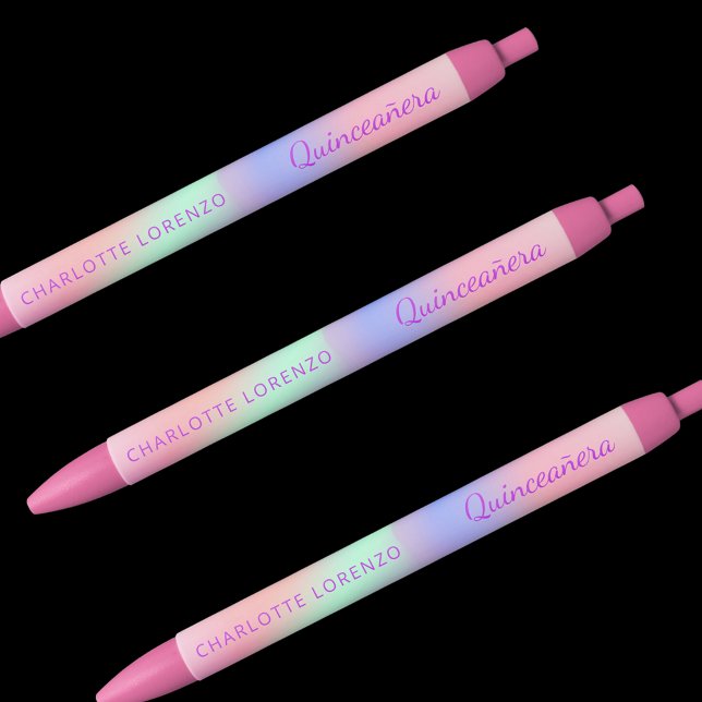 Pink purple holographic name Quinceanera Black Ink Pen (Creator Uploaded)