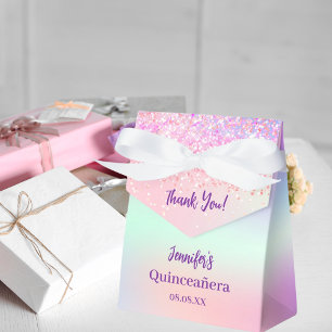 Pink purple holographic Quinceañera Favour Box