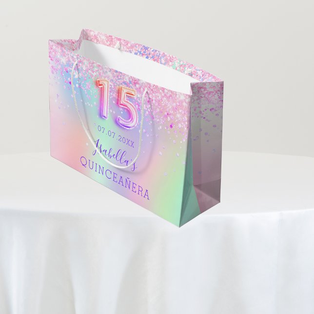 Pink purple holographic Quinceanera Large Gift Bag (Creator Uploaded)
