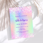 Pink purple holographic sparkles 18th birthday invitation<br><div class="desc">A girly and feminine 18th birthday party invitation. On front: A rainbow,  holographic coloured background in purple,  pink,  mint green.  Decorated with blush pink sparkles.  Personalise and add a name and party details. The name is written with a hand lettered style script,   purple coloured letters.</div>