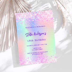 Pink purple holographic sparkles 18th birthday invitation