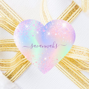 Pink purple holographic sparkles girl birthday heart sticker
