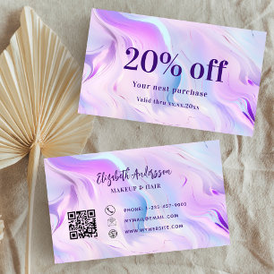 Pink purple holograpic qr code business discount card