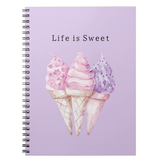 Pink Purple Ice Cream Cones   Notebook (Front)