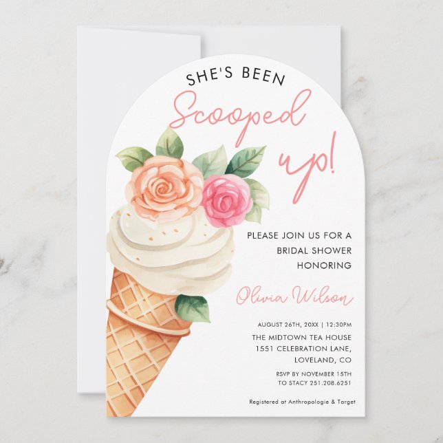 Pink & Purple Ice Cream & Floral Bridal Shower  Invitation (Front)
