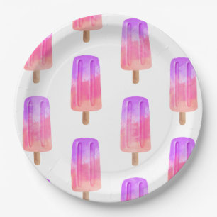 Pink Purple Ice Pops Girl Birthday Paper Plate