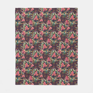 Pink & Purple Iris Flowers Floral Watercolor Fleece Blanket