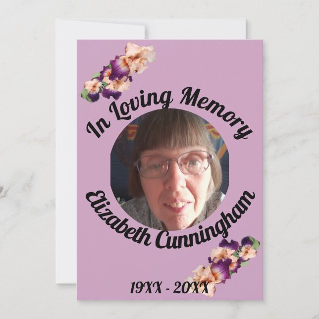 Pink Purple Iris Memory Photo Memorial Card (Front)