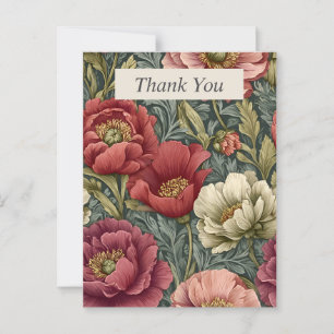 Pink, Purple & Ivory Floral on Grey Thank You Card