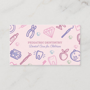 Pink Purple Kids Dental Checkup Reminder Business Card