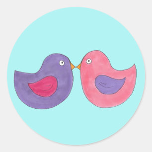 Pink/Purple Kissing Lovebirds Love Bird Stickers
