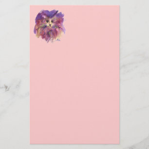 PINK PURPLE KITTEN,KITTY CAT PORTRAIT STATIONERY