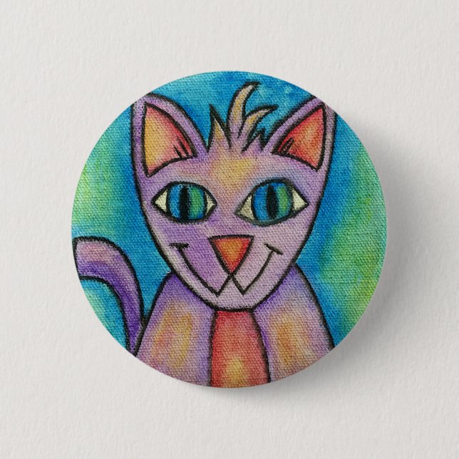 Pink Purple Kitty Cat 6 Cm Round Badge (Front)