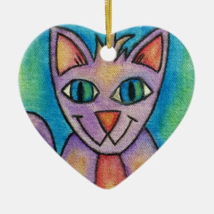 Pink Purple Kitty Cat Ceramic Tree Decoration