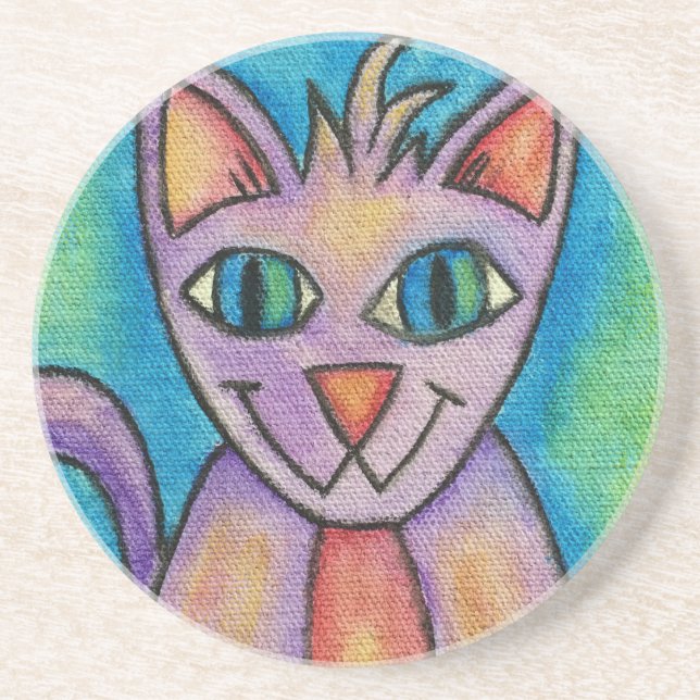 Pink Purple Kitty Cat Coaster (Front)