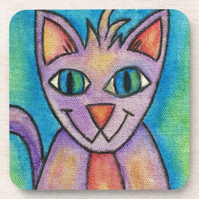 Pink Purple Kitty Cat Coaster (Front)
