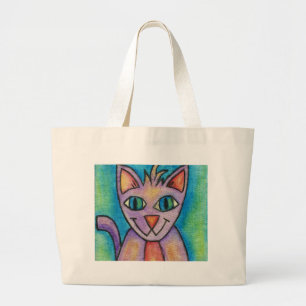 Pink Purple Kitty Cat Large Tote Bag