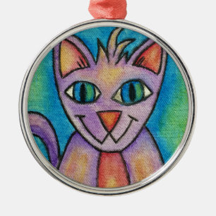Pink Purple Kitty Cat Metal Tree Decoration