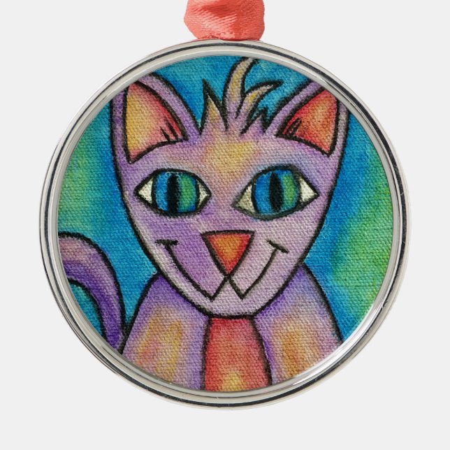 Pink Purple Kitty Cat Metal Tree Decoration (Front)
